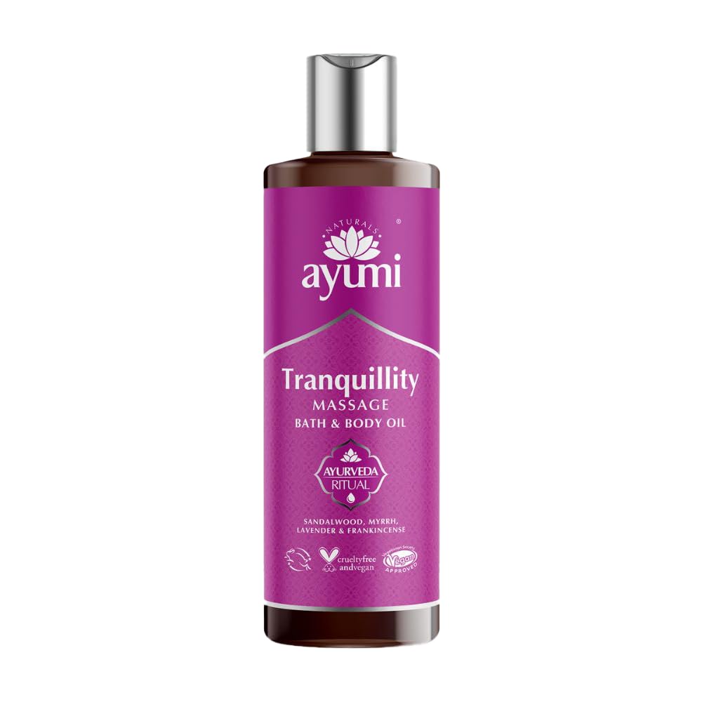 Ayumi Lavender Massage Oil | Muscle Massage Oil to Relief Stress | Frankincense Body Oil to Uplift Mood | Rose GeraniumOil for Dry Skin Hydration | Vegan Bath & Body Oil for Women & Men | 250ml