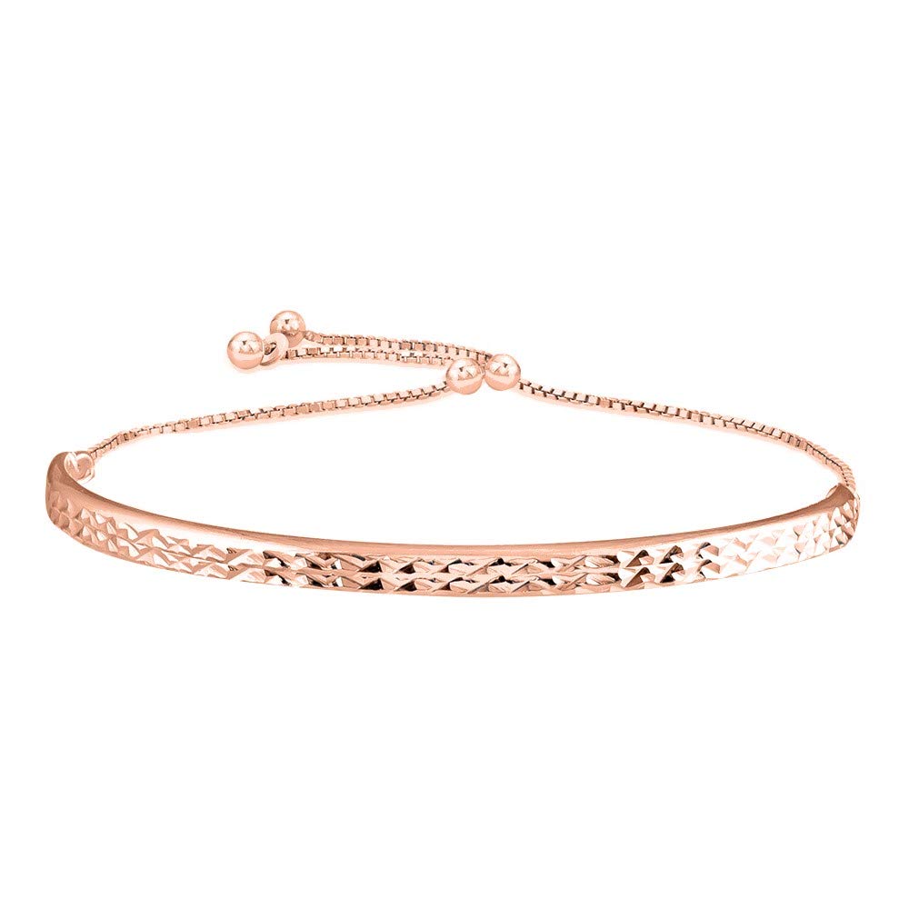 Verona Jewelers Sterling Silver Diamond Cut Bar Adjustable Bracelet- Half bangle Diamond Cut Bar Slider Bracelet for Women, 9", Metal