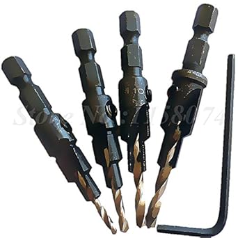 Generic 4pc Countersink Drill Bit Set Quick Change 1/4 Hex Shank Screw Size #6,8,10, 12 Countersinks Hss Taper Counter Sink W/Wch
