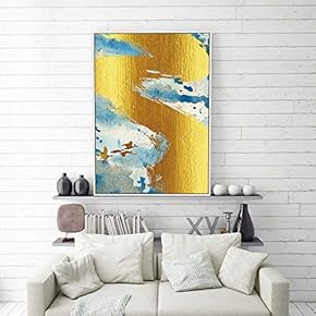 SIGNFORD Framed Canvas Home Artwork Decoration Golden Abstract...