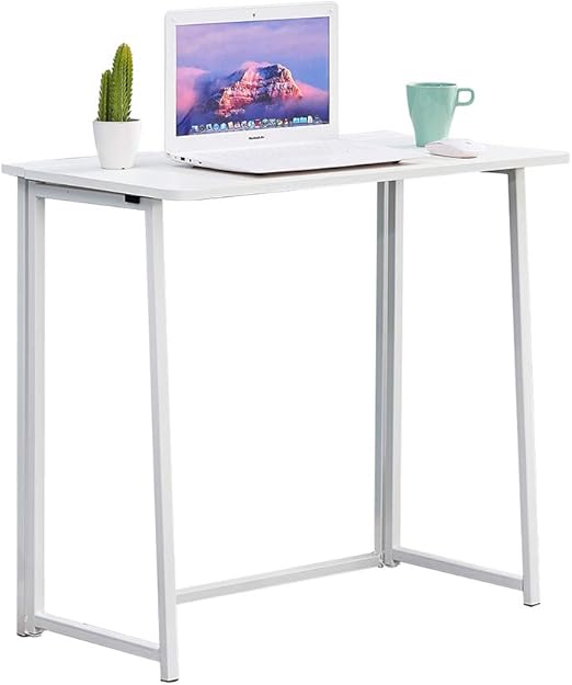 BOJU White Small Folding Computer Desk Table 80CM for Home Office Small
