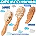 Baby Hair Brush Comb Set - Natural Wooden Hairbrush with Soft Goat Bristles for Cradle Cap - Scalp Grooming Massage for Newborns, Toddlers, Kids - Baby Shower and Registry Gift