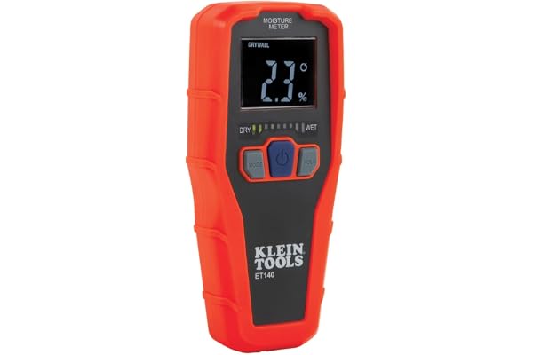 Klein Tools ET140 Pinless Moisture Meter for Non-Destructive Moisture Detection in Drywall, Wood, and Masonry; Detects up to