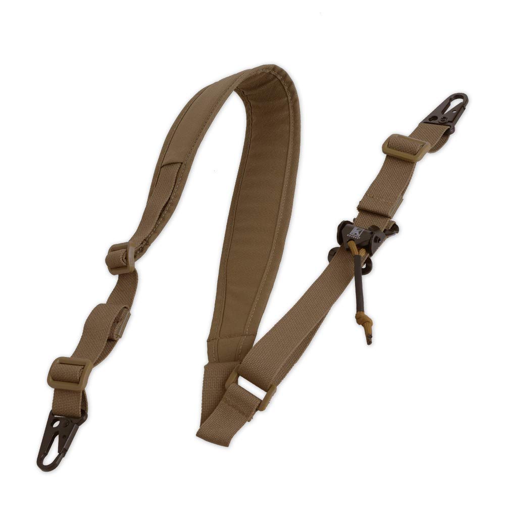 KRYDEX 1 Point / 2 Point Tactical Gun Sling Padded Combat Shooting Sling with Metal Hooks for Rifle, Airsoft, Shotgun Coyote Brown