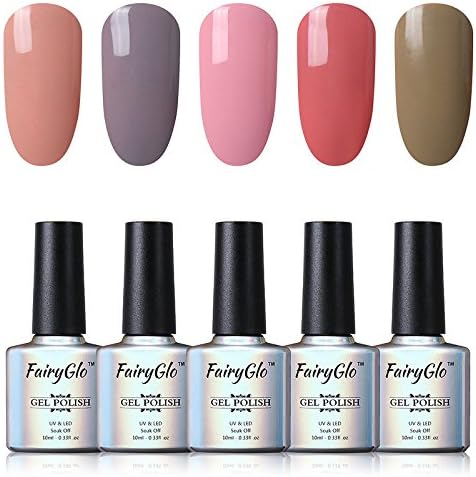 FairyGlo 5 Colour Gel Nail Polish UV LED Varnish Soak Off Nail Art Starter Kit Manicure Salon Decor Gift Set Nude Series New 10ml 039