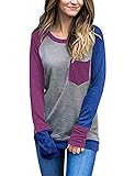 Women's Soft Color Block Baseball Long Sleeve Pullover Tunic Top T-Shirts Blouses Top