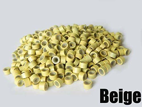 500pcs 5.0mm Aluminium Micro Ring Silicone Lined Links Beads Tube for Feather Human Hair Extension Tools Accessories (beige)
