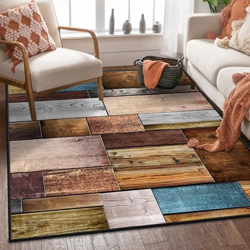 WTHYGB Teppich Läufer Flur Teppichläufer Küchenläufer Küche Teppiche rutschfest Waschbar Bettvorleger für Flur Waschküche, 120x170cm Holzmaserung