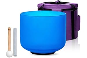 SOUNDELLO 8 inch Blue G Note Throat Chakra Quartz Crystal Singing Bowl, for Healing Mindfulness Meditation Yoga Sound Baths, with Rubber Mallet O-ring