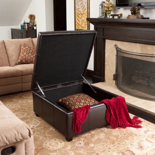 Best Selling | Storage Ottoman | Coffee Table | Square Shaped | Premium Bonded Leather in Espresso Brown