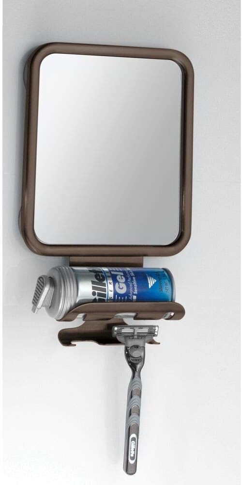 mDesign Large Modern Metal Suction Shaving Mirror Center for Bathroom Showers and Tubs - Holders for Shaving Cream and Razors - Bronze: Home & Kitchen