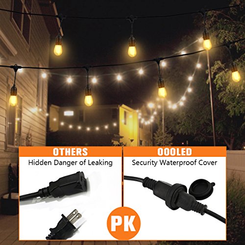 OOOLED 48-Foot Outdoor Weatherproof Commercial Grade String Lights with 16 Hanging Sockets- 18 LED Bulbs 1W S14 Incandescent Bulbs Included-Perfect Patio Lights & Party Lights-Black LED String Light - Thumbnail 3