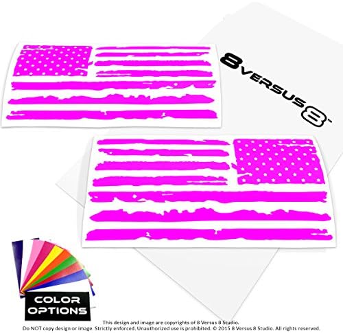 Distressed Flag Decal Sticker - Quantity: 2 - Indoors or Outdoors - Cars, Laptops, Walls, Windows, etc. (6.5" wide x 3.2" tall, Magenta (hot pink))