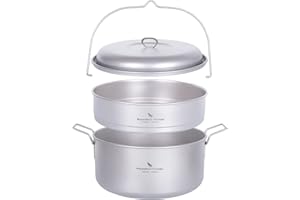 Boundless Voyage Titanium 4.5L Hanging Pot with Steaming Rack Folding Handle Outdoor Camping Cooking Stockpot Steamer Set (Po
