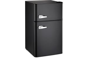 Havato 3.2 Cu.Ft Mini fridge with Freezer, Double Door Compact Refrigerator, Retro Mini Refrigerator for Dorm, Office, Bar, RV, Bedroom, (Black)