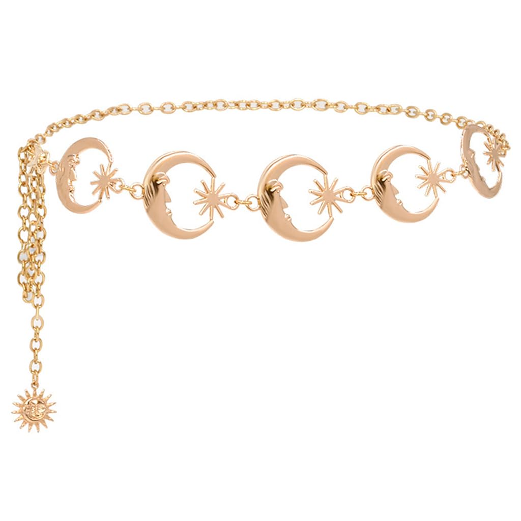 Liitata Moon Waist Chain Fashion Moon Belts Metal Link Body Chain for Jeans Dress Sweater Coat - Gold