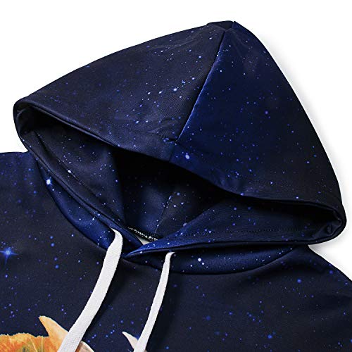 TUONROAD Unisex Mens Womens 3d Digital Graphic Printing Couples Cat Universe Purple Galaxy Casual Hoodie Shirt Crew Neck Hip Hop Long Sleeve Sweatshirt Cool Lightweight Crewnecks Pullover