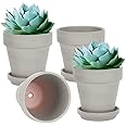 vensovo 6 Inch Grey Terracotta & Clay Pots for Plant with Saucer - 4 Pack Medium Terra Cotta Planter with Drainage Hole, Flowerpot for Indoor Outdoor Plants, Crafts, Wedding Favor