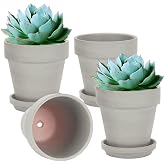 vensovo 6 Inch Grey Terracotta &amp; Clay Pots with Saucer, 4 Pack | Medium Terra Cotta Planter with Drainage, Flowerpot for Indoor Outdoor Plants, Crafts, Wedding Favor