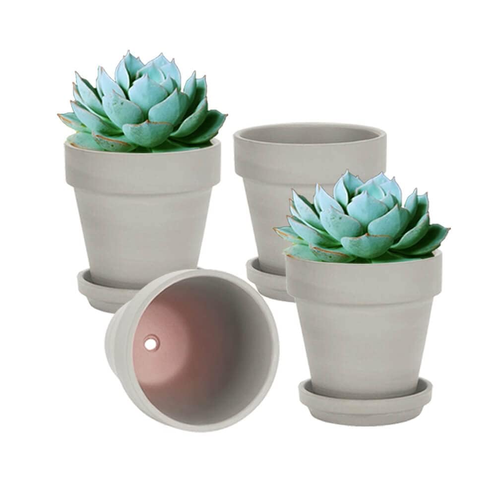vensovo 15CM Gray Terracotta & Clay Pots for Plant with Saucer - 4 Pack Medium Terra Cotta Planter with Drainage Hole, Flowerpot for Indoor Outdoor Plants, Crafts, Wedding Favor — image 1
