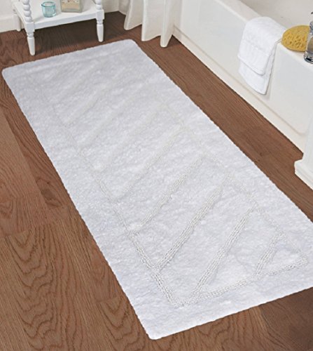 BERRNOUR HOME Soft Hand Tufted Cotton Natural Runner Washable  Bath Rug, 20-Inch-by-59-Inch, White