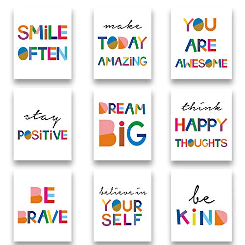 HPNIUB Set di 9 stampe artistiche da parete per bambini, con frase motivazionale, per cameretta o cameretta dei bambini, decorazione per angoli di lettura, set da 9 pezzi (20,3 x 25,4 cm)