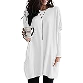 Poetsky Fall Womens Tunic or Tops to Wear with Leggings Long Sleeve Casual Long Shirts Blouses with Pockets