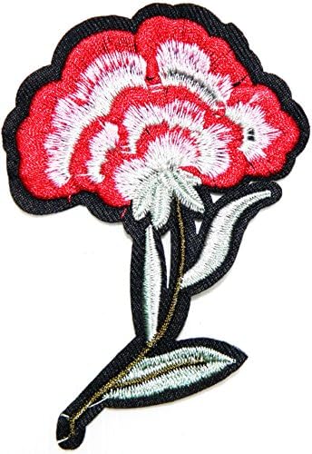4" Pair Red Wild Rose Flower Vintage Boho Hippie Sign Patch Sew Iron on Embroidered Applique Sexy Lady Women T-shirt Jean Jacket Pants Decoration DIY Costume Accessories (right)