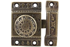 A29 Cabinet Latch, Cabinet Door Latches for Closet Kitchen Door Windsor Design, Antique Latch, Antique Brass Pulls with Latches Hardware, Solid Brass