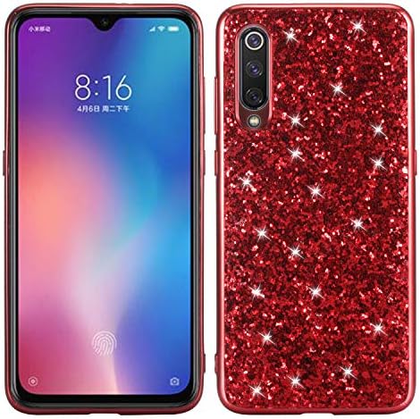 Nadoli Case for Xiaomi Mi 9 Glitter Red Soft Silicone Gel Electroplating Frame Ultrathin Shiny Flexible Stylish Bumper Tpu Protective Skin Case Cover Shell,Red