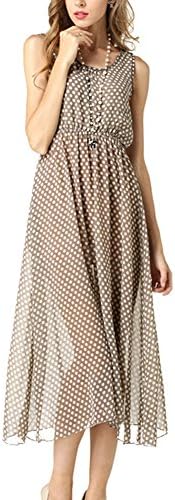 Possec Women Polka Dot Strapless Waist Dot Sleeveless Chiffon Vest Dress (M)
