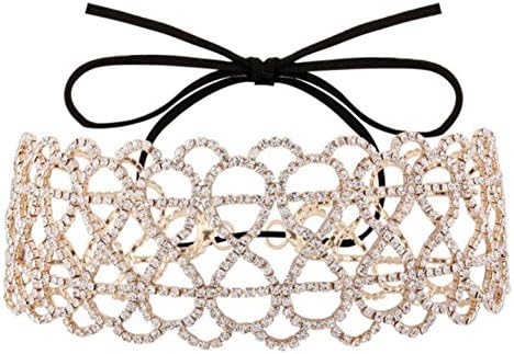 VNASEA Women Fashion Punk Wide Collar Necklace Jewelry Rhinestone Choker (Gold)