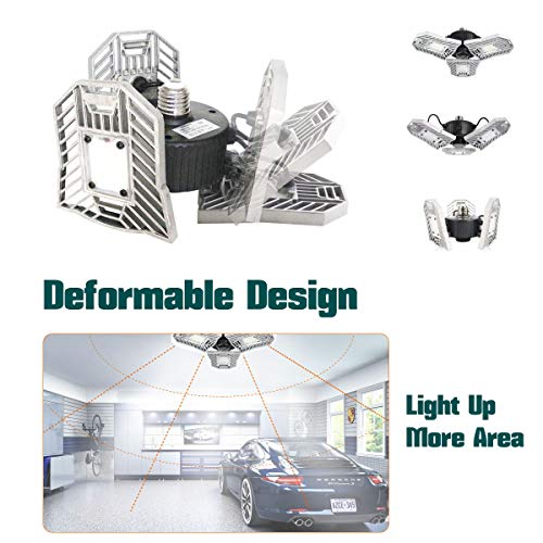 2Pack LED Garage Light, 6000 Lumens Deformable Trilights Basement Ceiling Light, 60W Shop