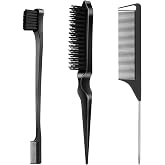 SWEET VIEW 3Pcs Slick Back Hair Brush | Rat Tail Comb, Edge | Bristle Brush, Sleek Ponytail/Bun Smoothing Baby Hair &amp; Flyaways