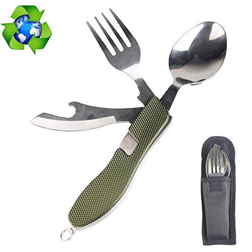 Lorencia Camping Eating Utensil Set Flatware 4 In 1 Fork Spoon Knife