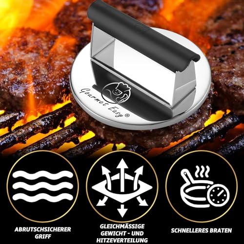 Burger Press Stainless Steel Burger Smasher with Heat-resistant Handle Dishwasher Safe Burger Press Professional Patty Press Perfect for Grilling/Roasting Meat Smash Burger Press