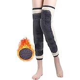 SIQITECHNO Women Men Thicken Thermal Faux Fur Paded Knee Warmers Warm Fleece Lined Long Knee Pad Wraps for Ski Cycling