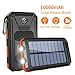 GRDE Solar Charger,10000mAh Solar Power Bank Portable External Backup Battery Pack Dual USB Solar Phone Charger with 2LED Light Carabiner and Compass for iPhone Series, Smartphones(Orange)
