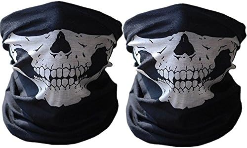 SWAMPLAND 2 Pieces Seamless Skull Face Mask Neck Tubular Windproof Dustproof Half Face Motorcycle Mask,White