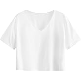 SweatyRocks Women's Casual V Neck Short Sleeve Soild Basic Crop Top T-Shirt