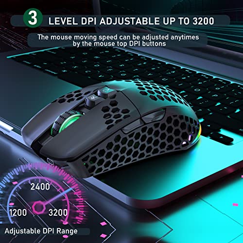 SOLAKAKA Lightweight Wireless Gaming Mouse Bluetooth with Shell, Side Buttons, RGB