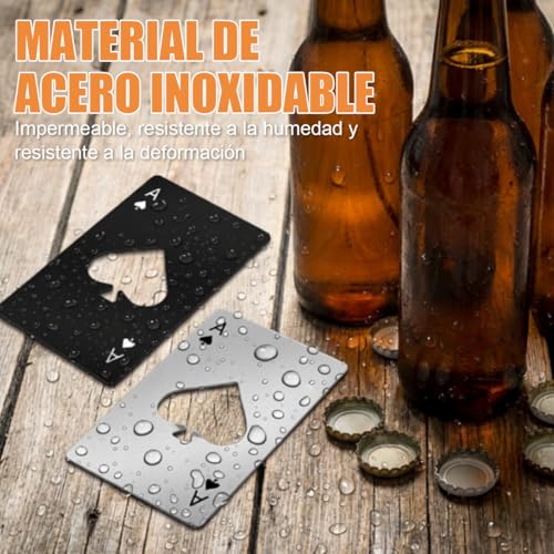 ANEBAKE 60 Piezas Destapador de Cerveza de Póker, Abridor de Botellas Portátil de Acero Inoxidable, Adecuado para Reuniones Familiares, Fiestas, Bares y Otras Ocasiones (30 Plateados y 30 Negros)