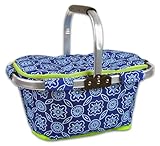 DII Insulated Market Basket or Picnic Tote, Perfect for Holidays Parties,Farmers Markets,BBQ's, Grocery Shopping, Potlucks,To Go Lunches, Craft/Dish Storage & Monogramming-Garden Lattice Blue/White