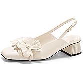 Coutgo Womens Slingback Chunky Heels Flower Closed Square Toe Pumps Work Dress Shoes（Choose a Size up）
