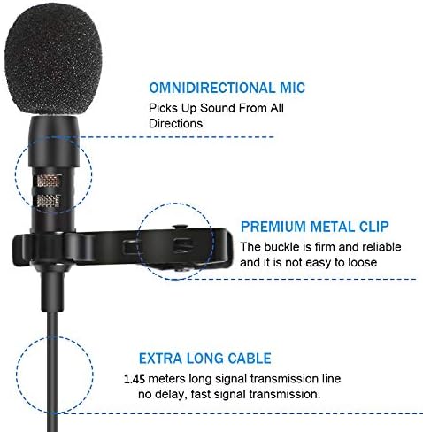 Depusheng 1.45m Mini Portable Microphone Condenser Clip-on Lapel Lavalier Mic Wired Mikrofo/Microfon for Phone Laptop