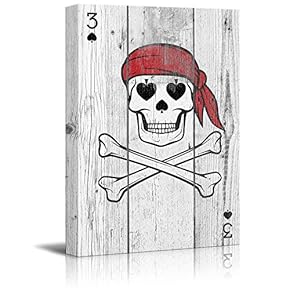 Poker Cards Canvas Wall Art - Spades 3 - Pirate Skeleton with Spades Eyes and Nose - Gallery Wrap Modern Home Art | Ready to Hang - 12x18 inches