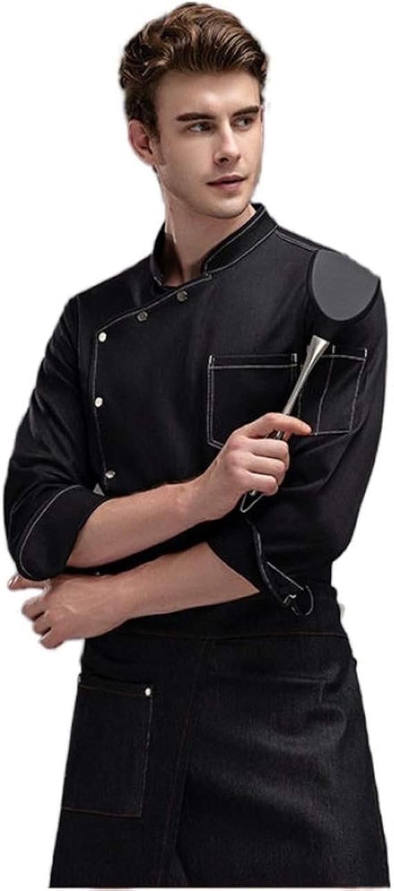 Amazon Co Jp デニムコックコート シェフシャツ長袖 コック服 コックシャツ 調理服 厨房服 飲食店 フェ屋 業務服 厨房 レストラン ユニフォーム ワーク サービス カフェ 大きいサイズ メンズ 服 ファッション小物