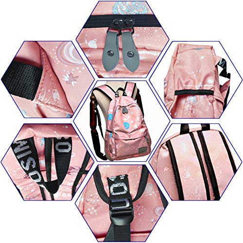 IBEILLI Girls School Backpack Cute Casual Fashionable Lightweight 15 Inch Laptop Bag for Teens Girls Students College Bookbag(Grey) (Pink)