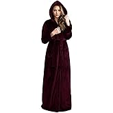 Hellomamma Long Hooded Robe for Women Luxurious Flannel Fleece Full Length Bathrobe Winter Warm Pajamas Shower Nightgown