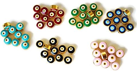 10 Pcs Colourful Disc Shape Evil Eye Beads, Turkish Evil Eye Bracelet DIY Supplies, Evil Eye Beads (Green)